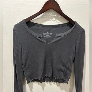 Gray crop long sleeve waffle top